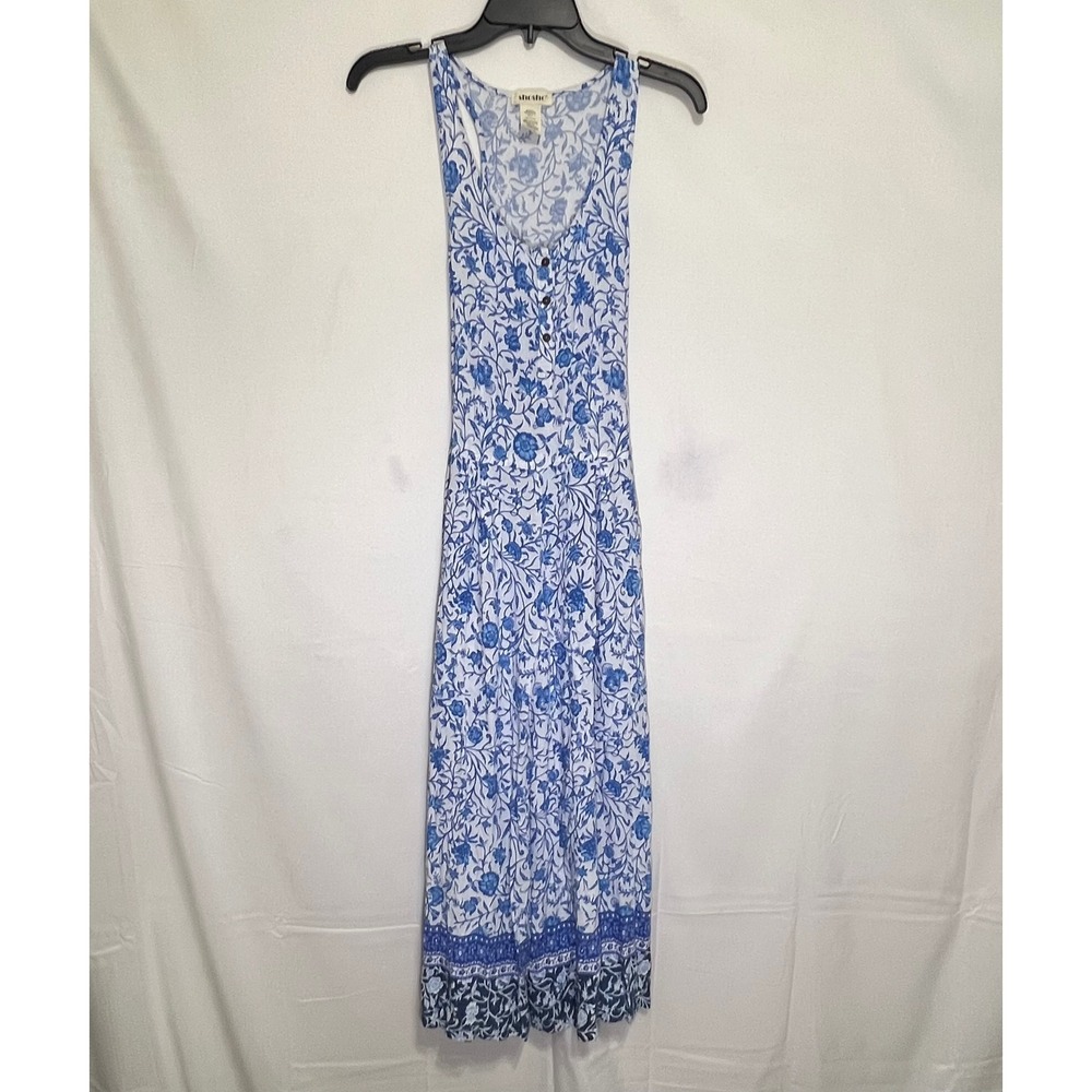 Shosho Blue Floral Jumpsuit Womens L Cropped Sleeveless Rayon Boho Wide Leg Flow
